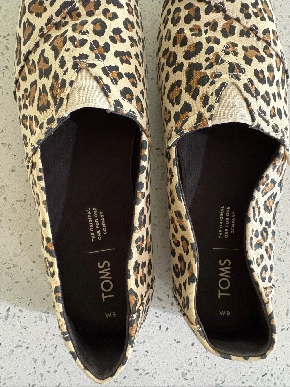 Toms Leopard-Print Canvas Slip-Ons in Beige, Brown, Black Size 9